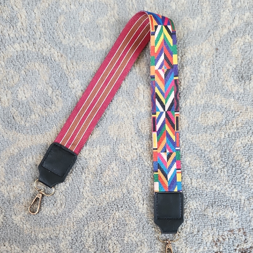 Colorful Geometric Guitar Purse Strap with Gold Hardware